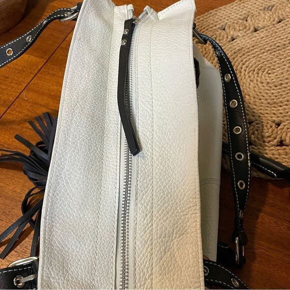 Cavalcanti Soft Leather Italian Shoulder Bag Purse With Black Tassels Off White - Picture 9 of 16